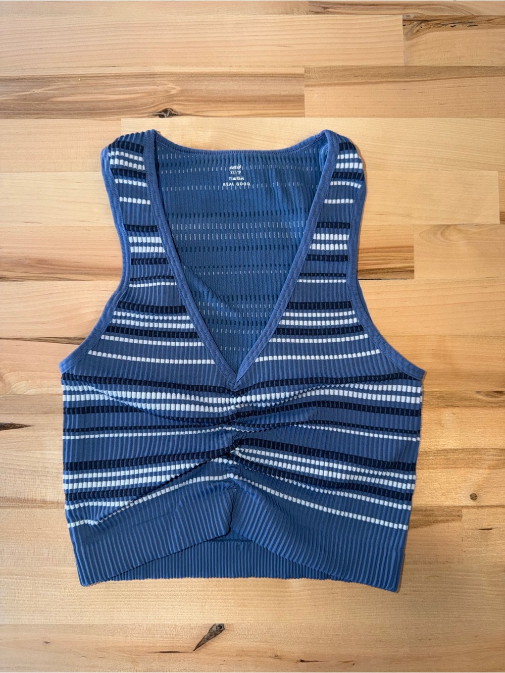 Aerie Ribbed V-Neck Seamless Blue And White Striped Tank Top